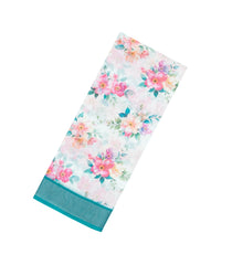 White Printed Synthetic Linen Saree With Floral Motifs-SY0206