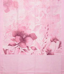 Bubblegum Pink Handloom Linen Saree With Printed Flowers