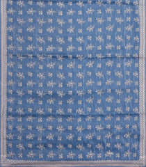 Steel Blue Woven Tissue Linen Saree With Embroidered Floral Motifs-EN1813