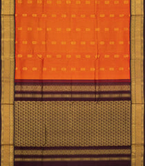 Orange Handloom Korvai Silk Cotton Saree With Buttas & Contrast Border-SC3831