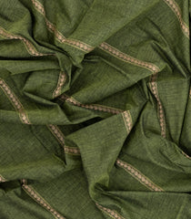 Sage Green Woven Bengal Cotton Saree With Stripes & Contrast Pallu-BG1896
