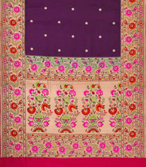 Dark Magenta Handloom Banarasi Silk Saree With Meenakari Border-BE1757