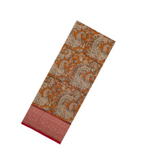 Orange Printed Chanderi Cotton Saree With Zari Border-CC1573