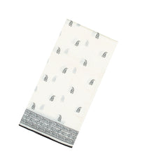 White Handloom Tussar Silk Saree With Printed Floral Motifs-TU2694