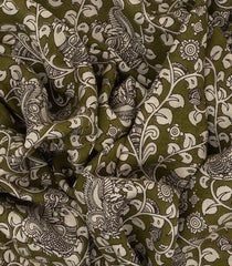 Green Woven Kalamkari Printed Cotton Saree With Annam Motifs