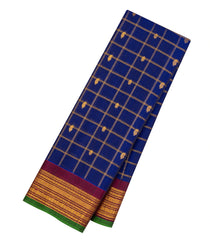 Blue Handloom Gadwal Silk Cotton Saree With Checks & Buttas-GA0329