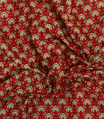 Red Printed Jaipur Cotton Saree With Floral Motifs-JC1901