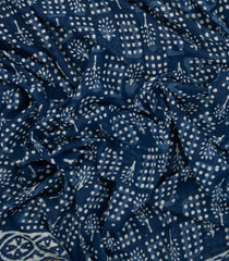 Indigo Woven Jaipur Cotton Saree With Printed Floral Motifs-JC1426