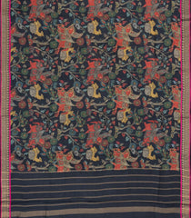 Black Woven Tussar Silk Saree With Printed Flying Horse Motifs-TU3122
