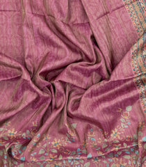 Dusty Pink Printed Synthetic Tussar Saree With Floral Motifs-BL5385