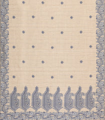 Taupe Woven Synthetic Dupion Saree With Indigo Floral Buttas-BL5051