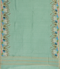 Aquamarine Pritned Dupion Saree With Zari Checks & Border -BL4999