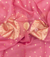 Peach Woven Pure Organza Silk Saree With Floral Zari Buttas-KS1090