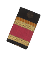 Black Handloom Kanchi Cotton Saree With Gandaberunda Buttas