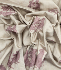 Taupe Woven Blended Dupion Saree With Embroidered Bird Motifs-BL3859