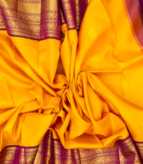 Yellow Handloom Korvai Kanchipuram Silk Saree With Buttas & Magenta Border-KA12995