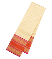 Cream Handloom Korvai Kanchipuram Silk Saree With Zari Checks & Kanchipuram Butta Silk Sarees -KA16605