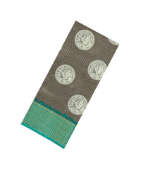 Dark Grey Printed Synthetic Dola Saree With Zari Stripes & Border-BL5409