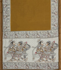 Oil Mustard Printed Chanderi Cotton Saree With Zari Border-BL5476