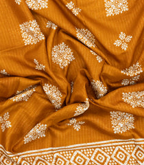 Mustard Printed Synthetic Dola Saree With Zari Stripes & Border-BL5403
