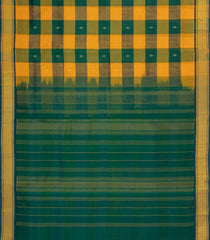 Mustard & Green Handloom Silk Cotton Saree With Checks & Contrast Border-SC4458