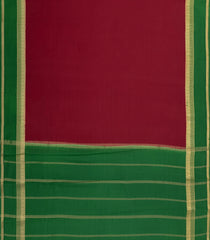 Crimson Woven Mysore Silk Saree With Contrast Green Border-MS3264