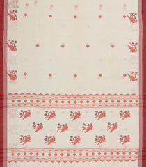 Off White Handloom Bengal Cotton Saree With Bird Buttas-BG1574
