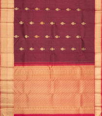 Maroon Handloom Kanchipuram Silk Saree With Zari Stripes & Buttas-KA15932