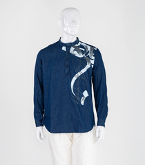 Denim blue short kurta with denim print-EW1085