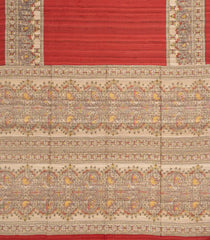 Red Woven Tussar Silk Saree With Printed Wedding Motifs-TU3180