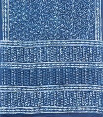 Indigo Printed Jaipur Cotton Saree With Floral Motifs-JC1820