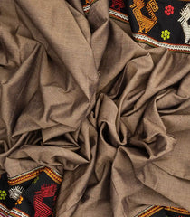 Dark Beige Woven Cotton Saree With Kasuti Hand Embroidery Motifs-EN1756