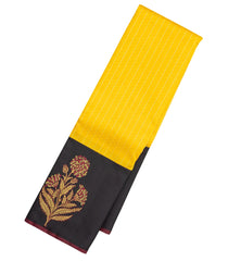 Yellow Handloom Korvai Kanchipuram Silk Saree With Stripes & Square Motifs-KA13178