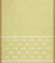 Lime Green Handloom Bengal Cotton Saree With Triangle Motifs-BG1630