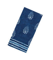 Indigo Printed Jaipur Cotton Saree With Floral Motifs-JC1440