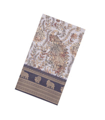 Off White Printed Synthetic Dupion Saree With Zari Stripes & Border-SY0228