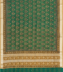 Green Printed Chanderi Cotton Saree With Checks & Floral Motifs-CC1615