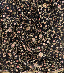 Black Woven Blended Chiffon Saree With Embroidered Floral Motifs-EN1892