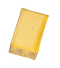 Mustard Handloom Silk Saree With Floral Motifs & Hand Embroidered Motifs-EN1725