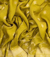 Lime Green Woven Art Dola Viscose Saree With Floral Vine Motifs-BL3979
