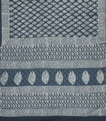 Dark Grey Printed Jaipur Cotton Saree With Floral Motifs-JC1624