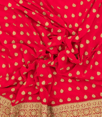 Red Woven Blended Georgette Saree With Embroidered Floral Motifs-EN1893