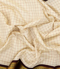 Cream Handloom Silk Cotton Saree With Checks & Contrast Border-SC3938