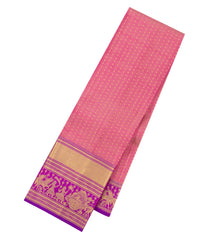 Peach Handloom Kanchipuram Silk Saree With Contrast Border-KA16309