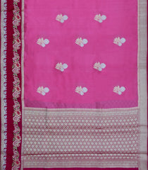 Bubblegum Pink Woven Banarasi Poona Silk Saree With Buttas & Contrast Meena Border-BP1037