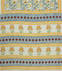 Yellow Printed Jaipur Cotton Saree With Printed Floral Vine Motifs-JC1937