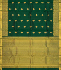 Bottle Green Handloom Kanchipuram Silk Saree With Floral Buttas-KA12615