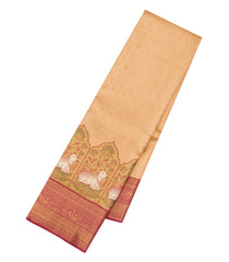 Peach Handloom Korvai Kanchipuram Silk Saree With Pichwai Motifs-KA15856