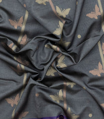 Grey Woven Art Dupion Saree With Butterfly Motifs & Contrast Border-BL4940