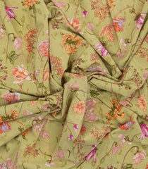 Cardamom Green Printed Crepe Silk Saree With Floral Motifs-PS0932